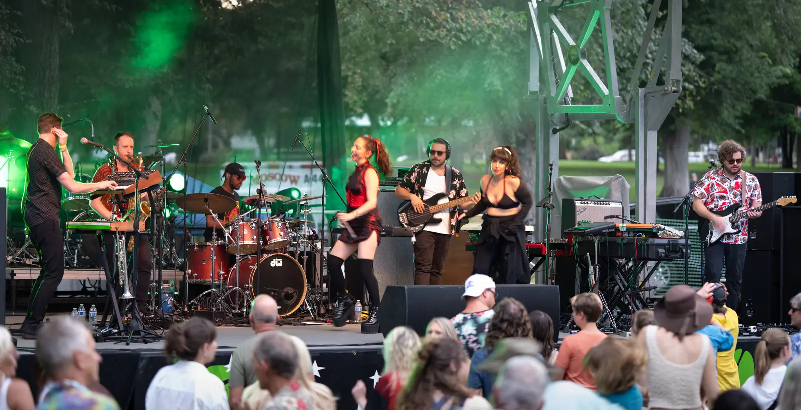 A band playing to the crowd in East City Park